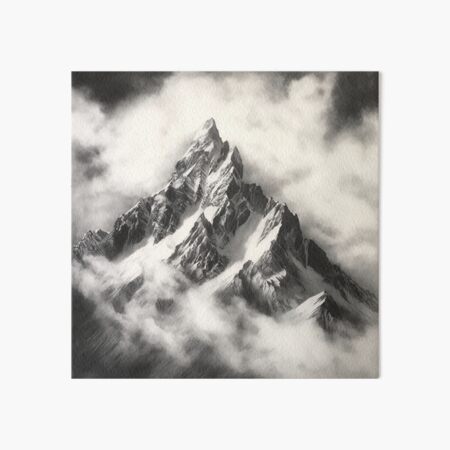 Charcoal Drawing of a Mountain Range Art Board Print for Sale by