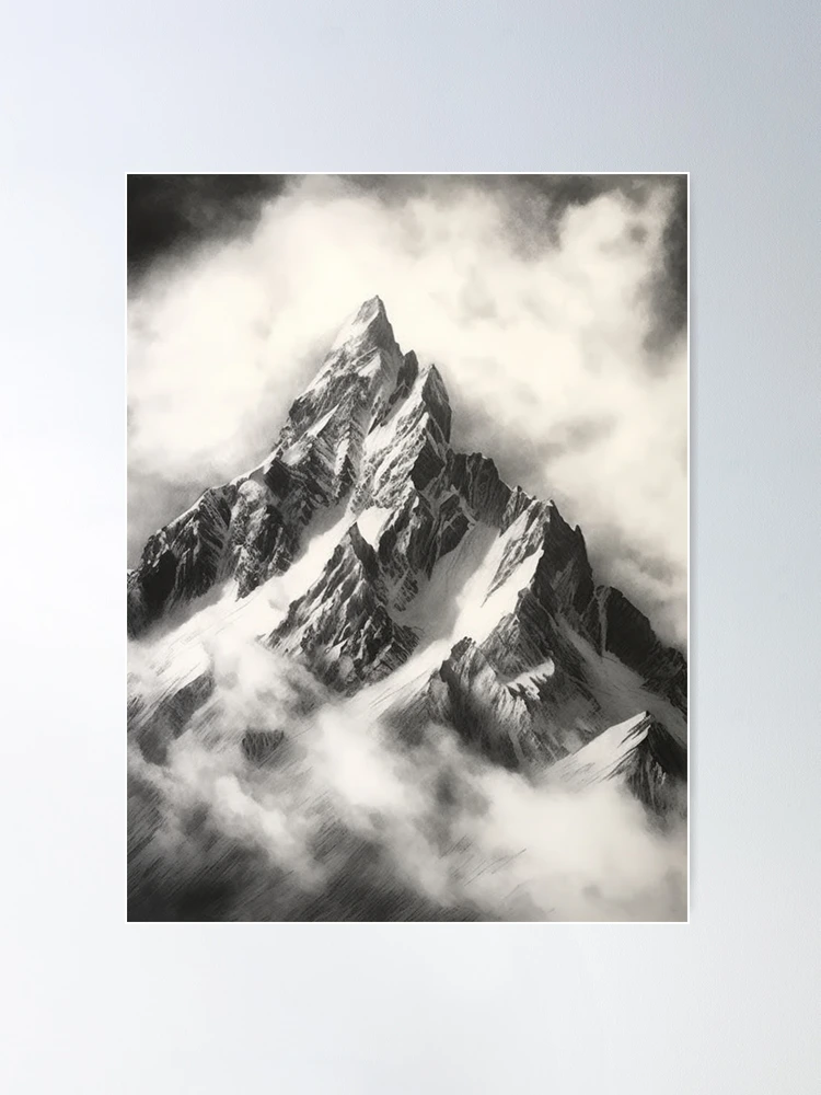 Charcoal Drawing of a Mountain Range Art Board Print for Sale by