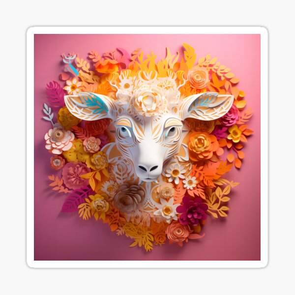 Item preview, This paper cutout artwork features a combination of a sheep head and flowers designed and sold by aiphotosart.