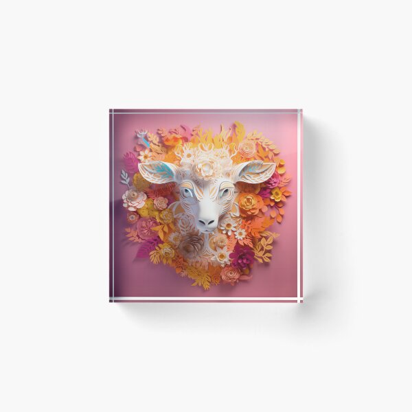 Item preview, This paper cutout artwork features a combination of a sheep head and flowers designed and sold by aiphotosart.