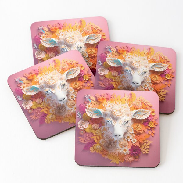 Item preview, This paper cutout artwork features a combination of a sheep head and flowers designed and sold by aiphotosart.