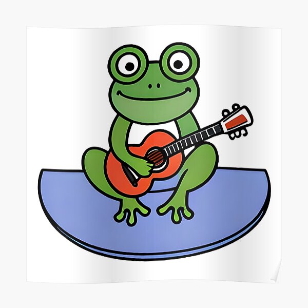 Divertida y graciosa rana tocando la guitarra Póster
