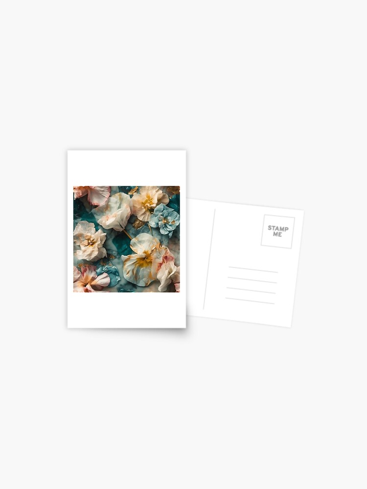Paper flower design on blue marble Postcard by omizen