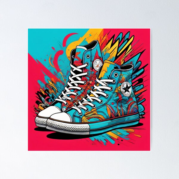 Sneakers with vibrant mural-style artwork on Craiyon