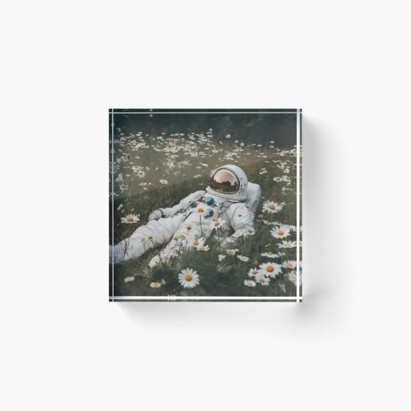 Item preview, Astronaut lying in a daisy field - AI Generated Art designed and sold by VAWNCREATESAI.
