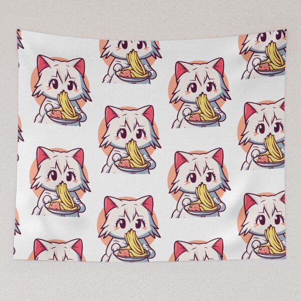 Aperçu de l'œuvre Chat mangeant des spaghettis Adorable Anime Kitten6 créée et vendue par anhy15.
