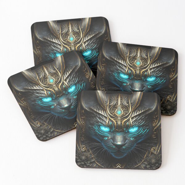 Item preview, Eternal glowing black cat enraged futuristic holographic modern 3d art designed and sold by innazimovec.