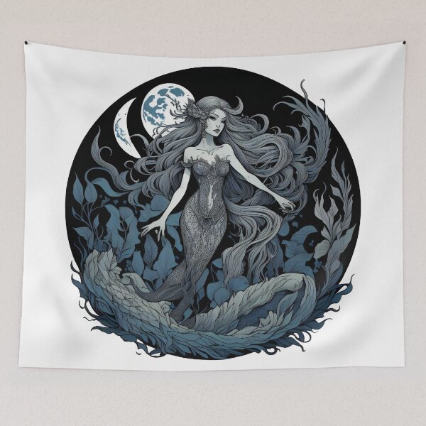 Item preview, Beautiful mermaid with long hair in the moonlight designed and sold by Sanan Israyilli.
