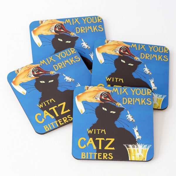 Item preview, HQ Mix Your Drinks With Catz Bitters Vintage Black Cat Retro Ad for Liquor Drink  designed and sold by fomodesigns.