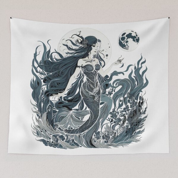 Item preview, Beautiful mermaid with long hair in the moonlight designed and sold by Sanan Israyilli.