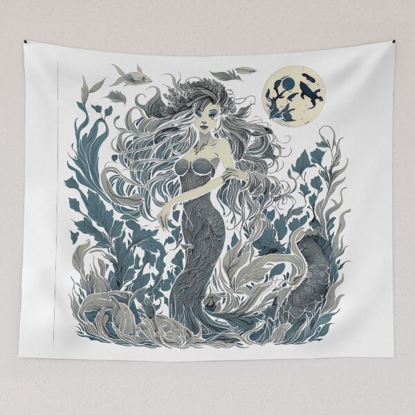 Item preview, Beautiful mermaid with long hair in the moonlight designed and sold by Sanan Israyilli.