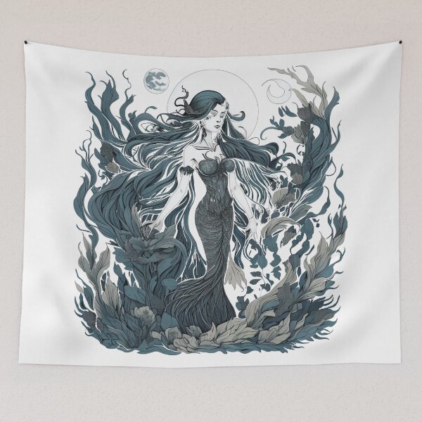 Item preview, Beautiful mermaid with long hair in the moonlight designed and sold by Sanan Israyilli.