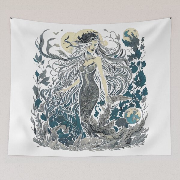 Item preview, Beautiful mermaid with long hair in the moonlight designed and sold by Sanan Israyilli.