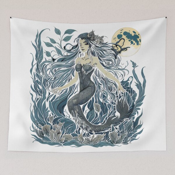 Item preview, Beautiful mermaid with long hair in the moonlight designed and sold by Sanan Israyilli.