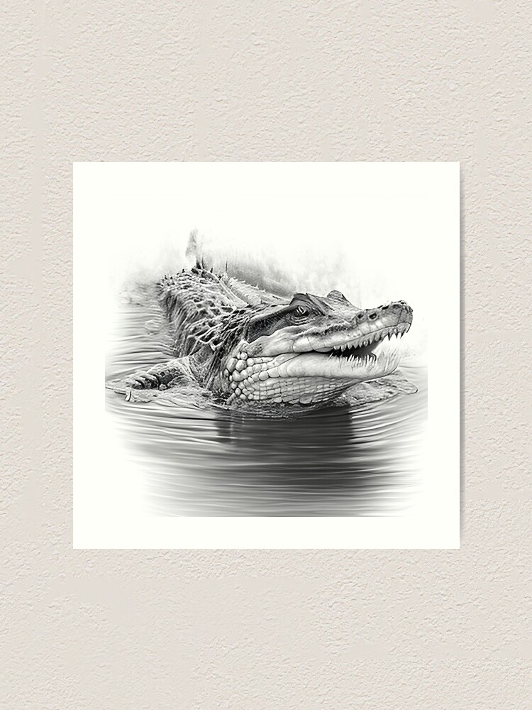 Black and white Crocodile drawing
