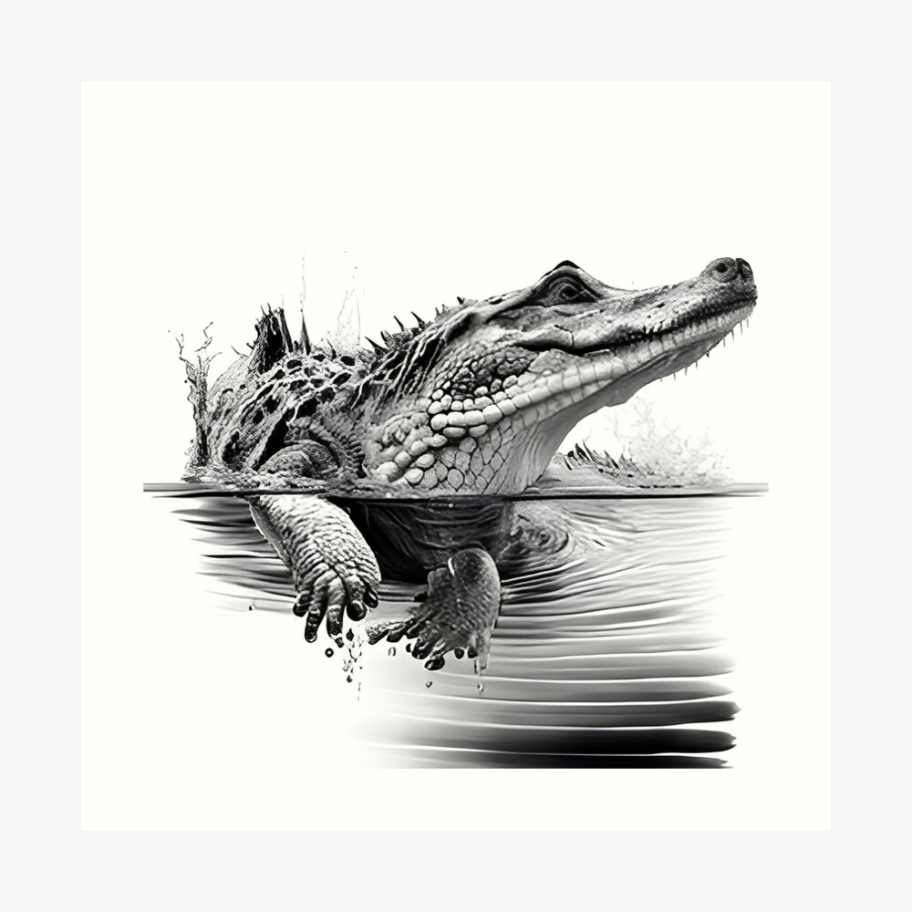 Black and white Crocodile drawing