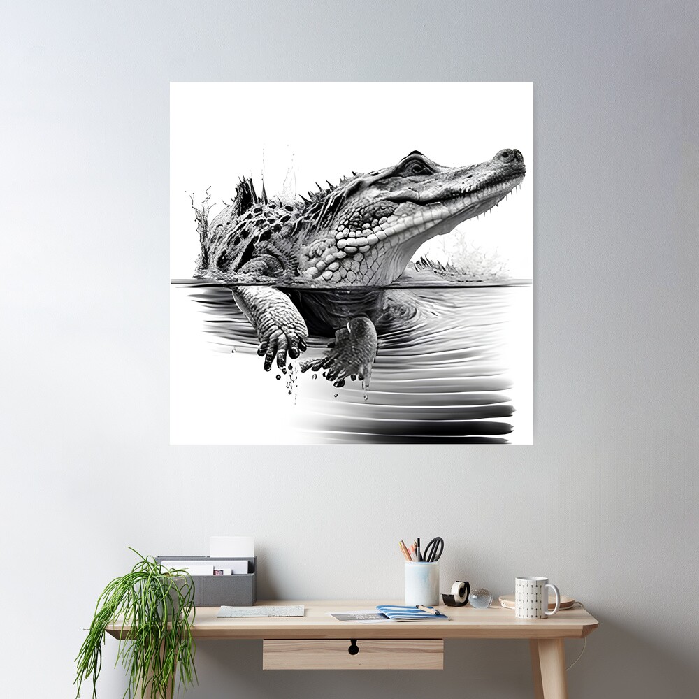 Vintage Crocodile At Dentist Framed Print Canvas - online Black & White Canvas Art - Unique Gift - Minimalist Decor