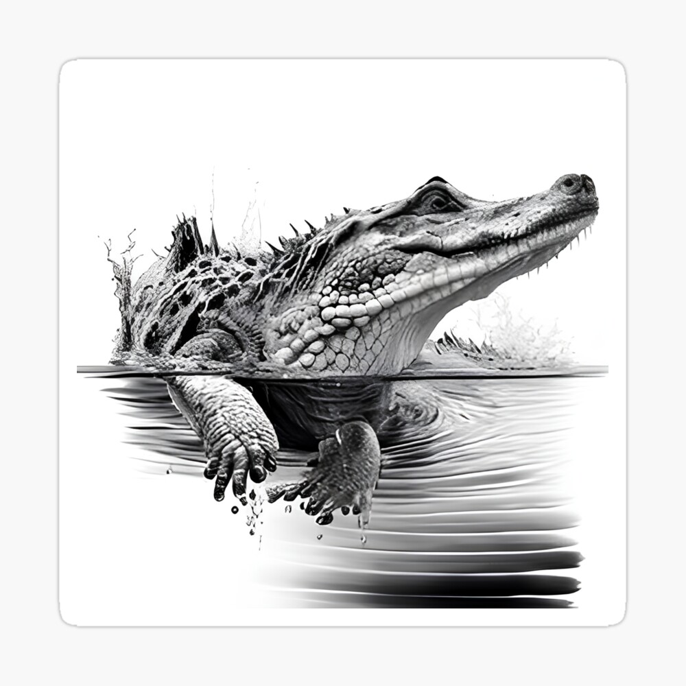 Black and white Crocodile drawing Sticker for Sale by PencilArt   Redbubble