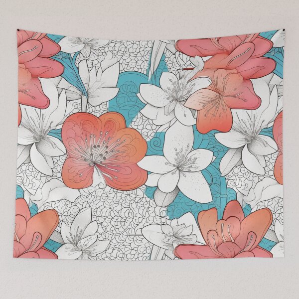 Artikelvorschau, Blumenmuster in Blau und Orange Nr. 3 entworfen und verkauft von Starliteflower.