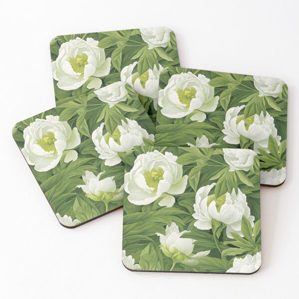 Item preview, Dreamy realistic drawing of fresh green leaves and bright Peonies in a seamless pattern designed and sold by SeamlessGuru.