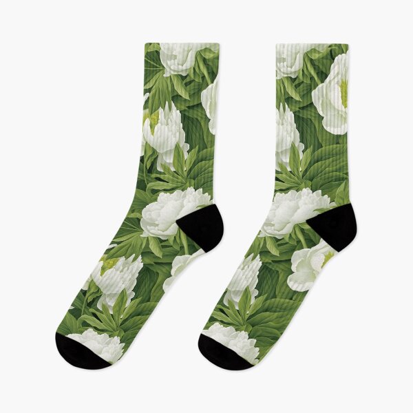 Item preview, Dreamy realistic drawing of fresh green leaves and bright Peonies in a seamless pattern designed and sold by SeamlessGuru.