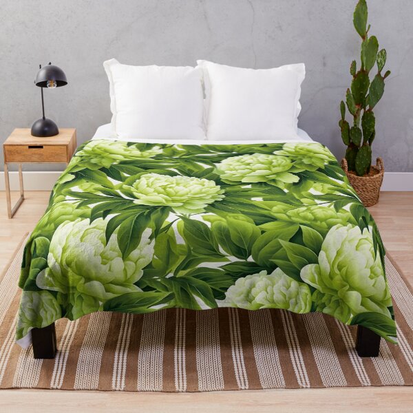 Item preview, Dreamy realistic drawing of fresh green leaves and bright Peonies in a seamless pattern designed and sold by SeamlessGuru.