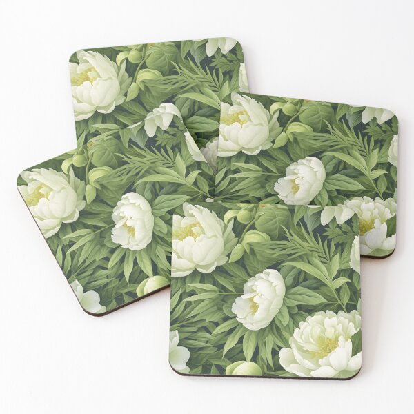 Item preview, Dreamy realistic watercolor drawing of fresh green leaves and bright Peonies in a seamless pattern designed and sold by SeamlessGuru.