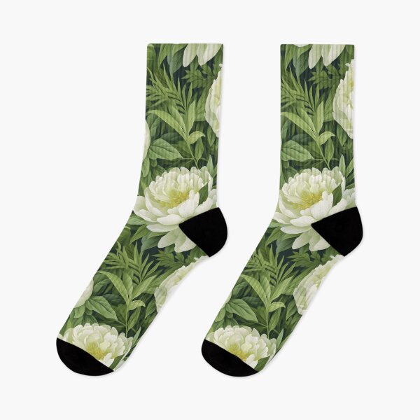Item preview, Dreamy realistic watercolor drawing of fresh green leaves and bright Peonies in a seamless pattern designed and sold by SeamlessGuru.