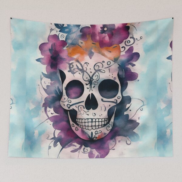Item preview, skull in flowers with tattoos CALAVERA designed and sold by jkrphoto.