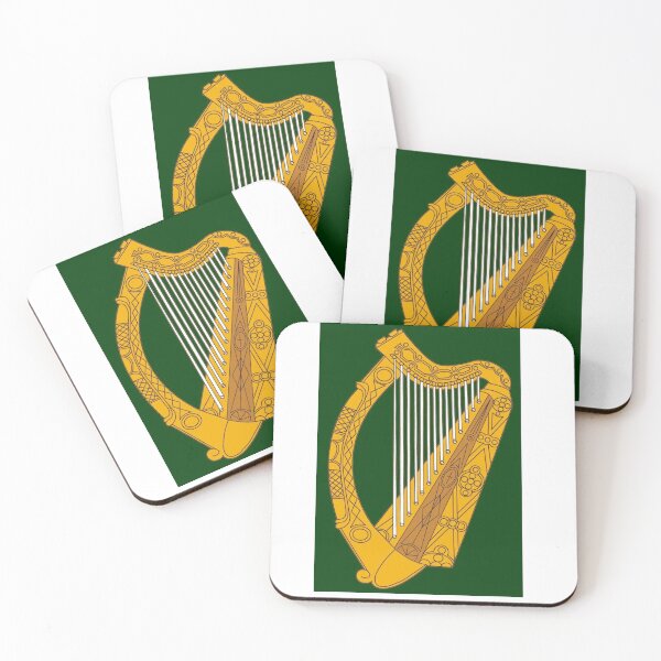 Item preview, Golden Irish harp on a green background. designed and sold by dublinprints.