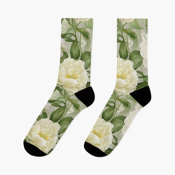 Item preview, Dreamy realistic light drawing of fresh green leaves and bright Peonies in a seamless pattern designed and sold by SeamlessGuru.
