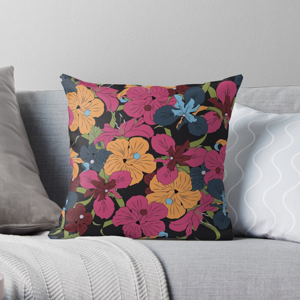Dark Floral v2 Throw Pillow