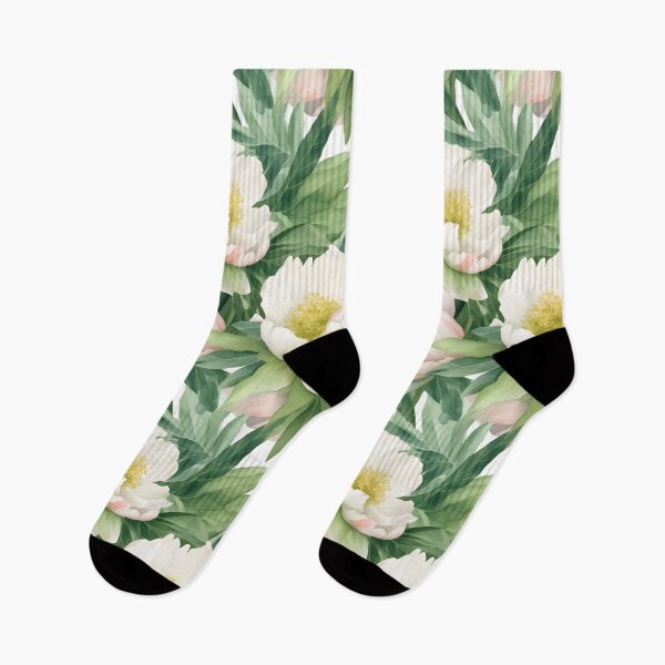 Item preview, Dreamy and soft watercolor drawing of fresh green leaves and bright Peonies in a seamless pattern designed and sold by SeamlessGuru.