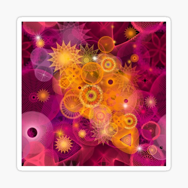 Pink and orange: a Patterned Spirograph Collage Sticker for Sale