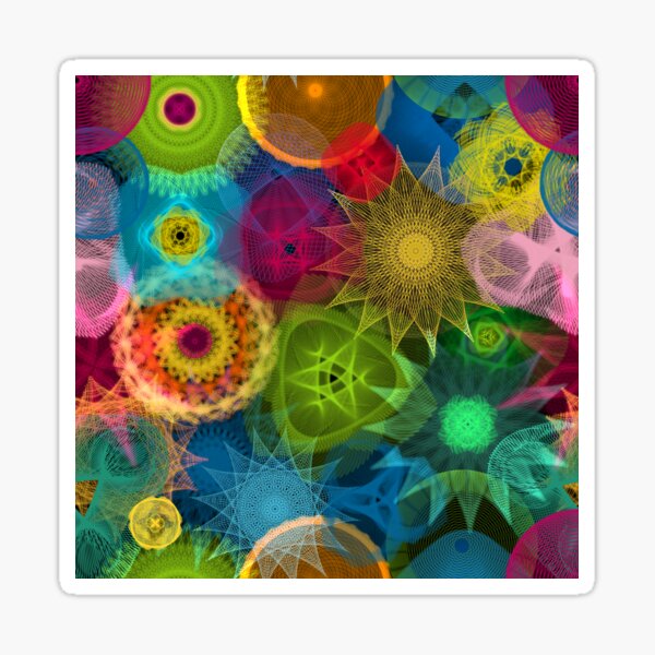 Neon Green Kaleidoscope: a Patterned Spirograph Collage Sticker