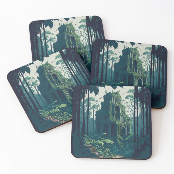 Item preview, Lost City in the Jungle // Old temple covered in green leaves in the dark green forest designed and sold by MiniArtworks.
