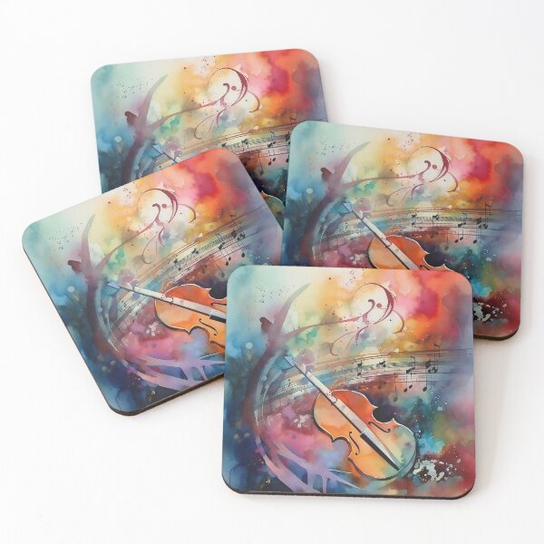 Item preview, Watercolor Violin with Music Staff & Notes, Technicolor Dreamscape Art Print, Fluid Organic Design designed and sold by stateofhuman.