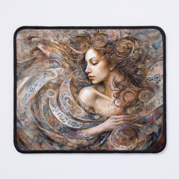Item preview, Neo-Romantic Woman Surrounded by Musical Notation, Swirling Patterns & Clef Curls, Dreamlike Art Print designed and sold by stateofhuman.