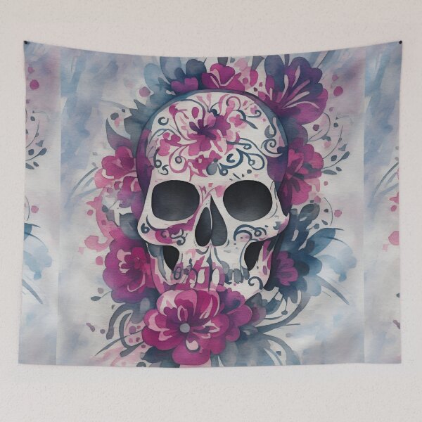 Item preview, skull in flowers with tattoos CALAVERA designed and sold by jkrphoto.