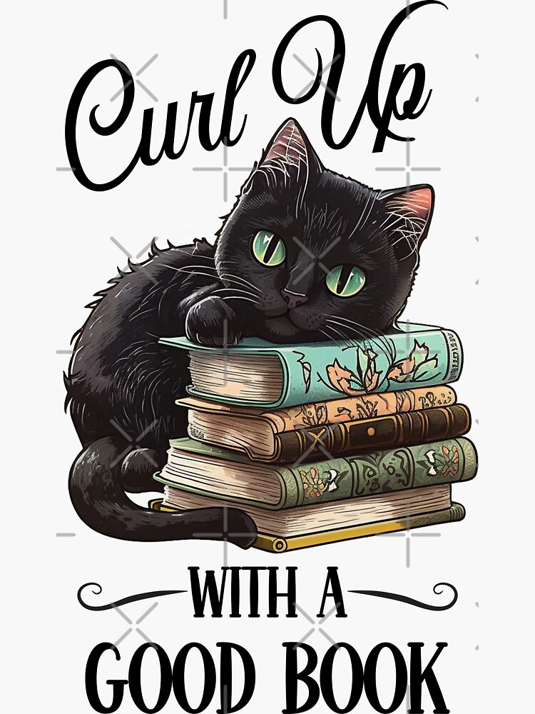 Black Cat Books Kiss-cut Stickers, Black Cat Stickers, Book and