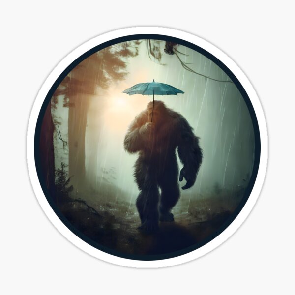 Bigfoot in the Rain - Humor Sticker