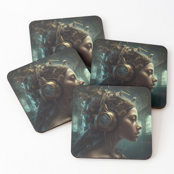 Item preview, Steampunk Music Escape Digital Art: UHD 16"X20" Woman with Headphones in Castle Chamber, Steampunk Imagery, Music & Imagination designed and sold by stateofhuman.