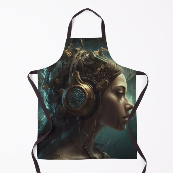 Item preview, Steampunk Music Escape Digital Art: UHD 16"X20" Woman with Headphones in Castle Chamber, Steampunk Imagery, Music & Imagination designed and sold by stateofhuman.