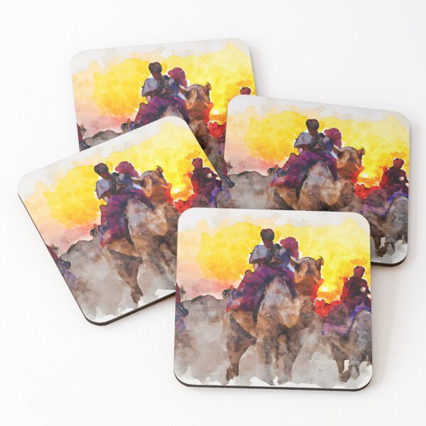 Item preview, Morocco Desert Camel Riding Art Watercolor Painting AI Art Poster designed and sold by Takklidi Art.