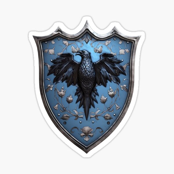 Artikel-Vorschau von "Ancient Heraldic Emblem" - Zeitloses hellblaues Schild mit Lilien und Krähe, designt und verkauft von Juuskus.