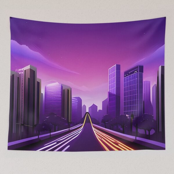 Item preview, Purple Neon City Street | Cyberpunk designed and sold by ForeHeadDesigns.