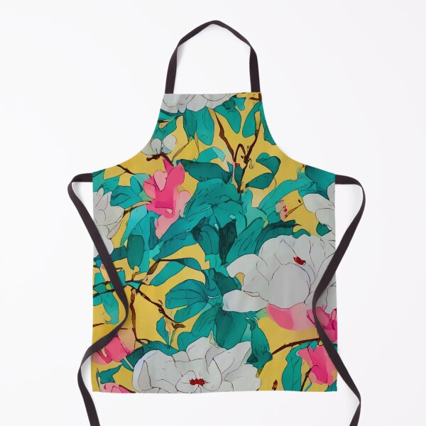 Item preview, White and pink magnolia flowers on yellow designed and sold by SophieClimaArt.
