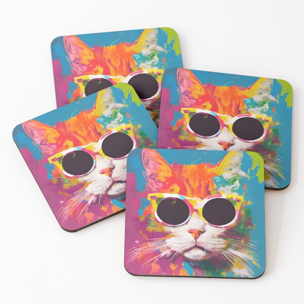 Item preview, Neon Cat Wearing Sunglasses designed and sold by CatmaleonDesign.