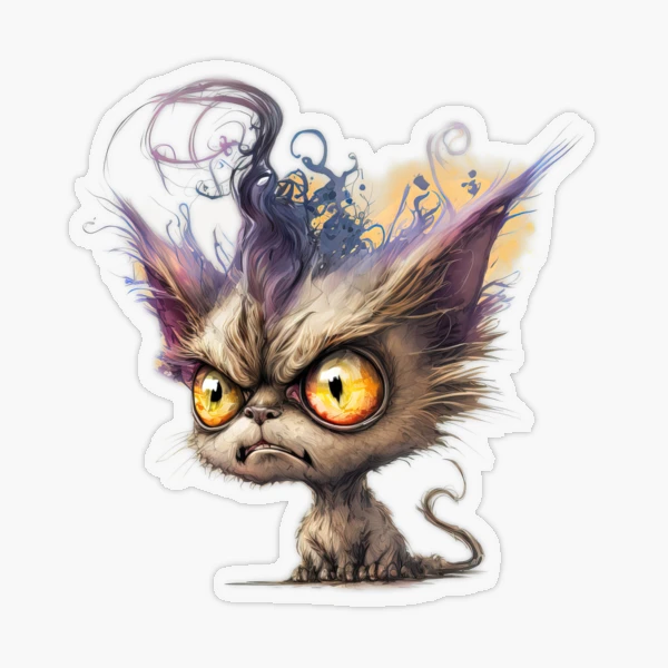 Funny Crazy Cat, Cartoon Wild Cat | Sticker