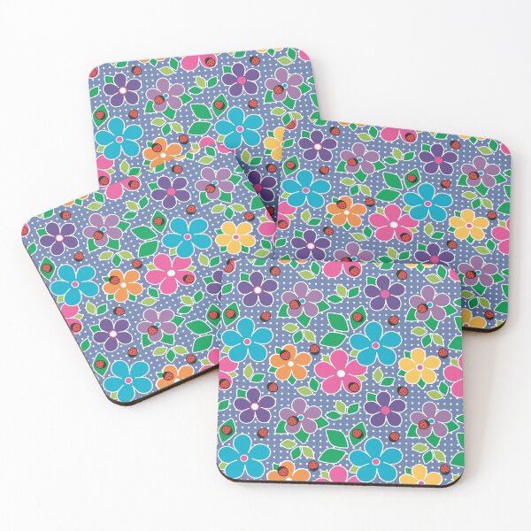 Item preview, Cute Ladybugs and Flowers Surface Repeat Pattern Polka Dots Blue designed and sold by MoePark.